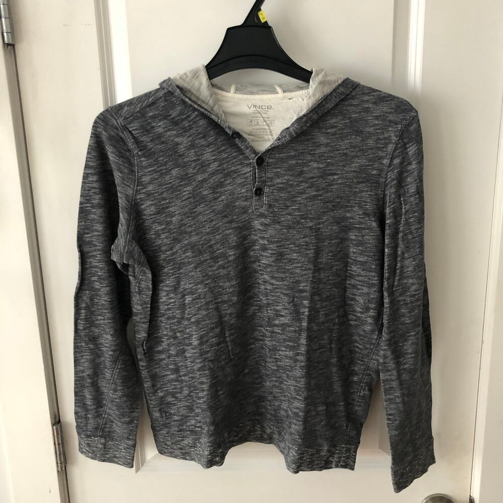 $198 Men’s VINCE Hoodie 100% Cotton Button Hooded Sweater Sz L Gray-Blue Steel